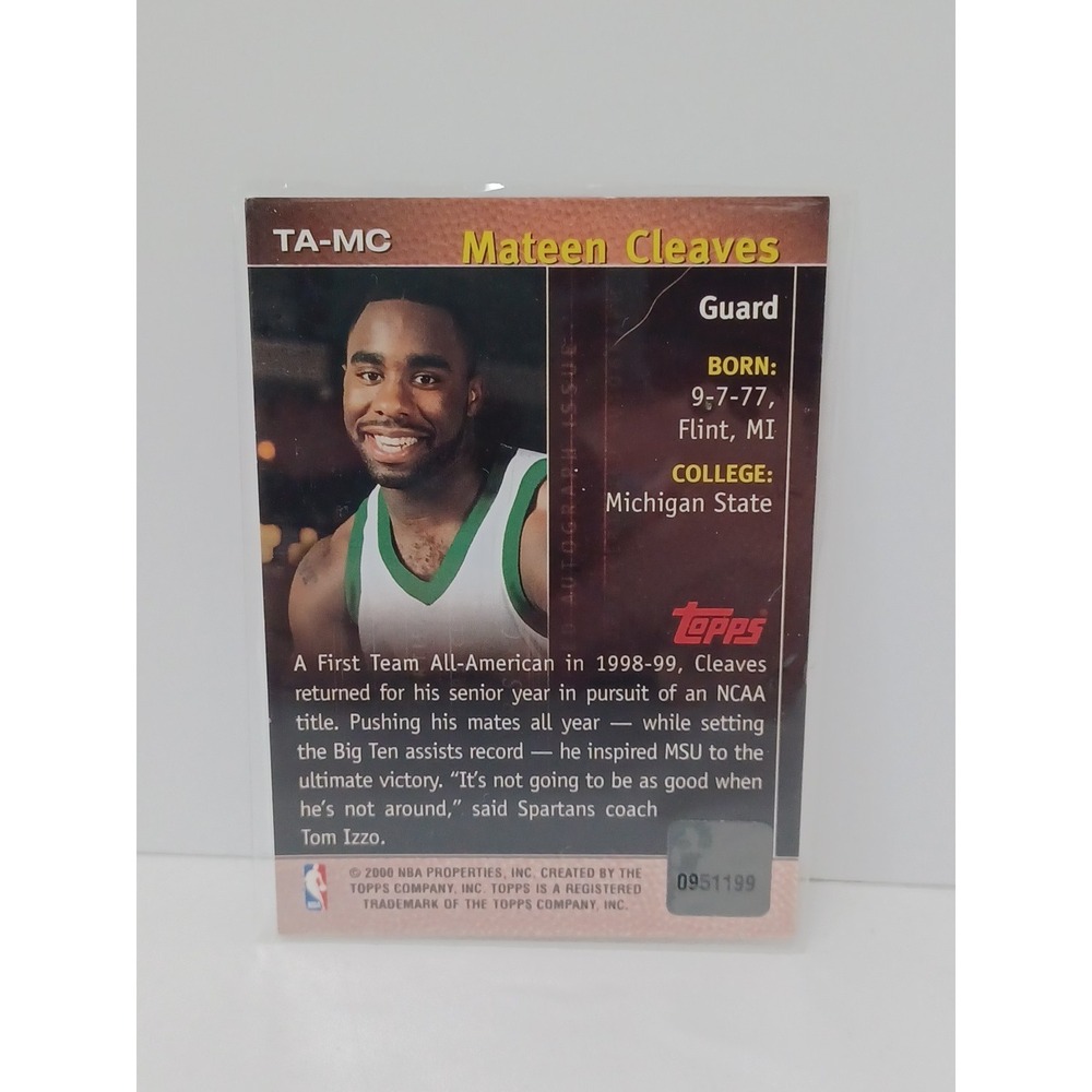 2000-01 Topps‎ Certified Autograph Issue Mateen Cleaves Rookie - Picture 2 of 2